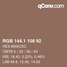 カラーコード: RGB 144.1 108 92 | qconv.com