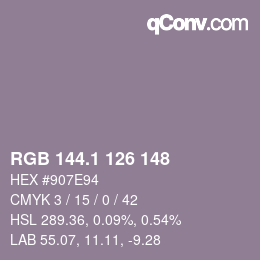 カラーコード: RGB 144.1 126 148 | qconv.com
