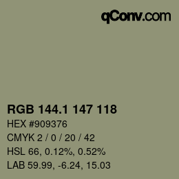 Color code: RGB 144.1 147 118 | qconv.com