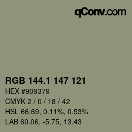 Color code: RGB 144.1 147 121 | qconv.com