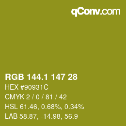 カラーコード: RGB 144.1 147 28 | qconv.com
