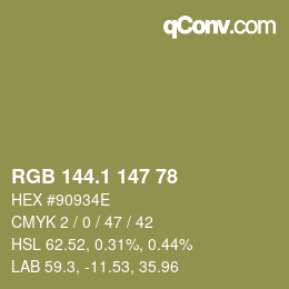 カラーコード: RGB 144.1 147 78 | qconv.com