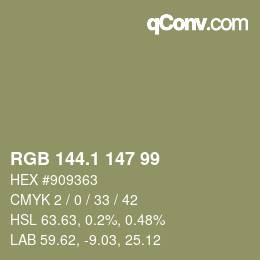 Color code: RGB 144.1 147 99 | qconv.com