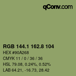 Color code: RGB 144.1 162.8 104 | qconv.com