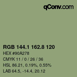 Color code: RGB 144.1 162.8 120 | qconv.com