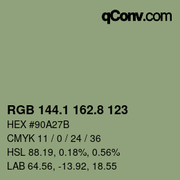 Color code: RGB 144.1 162.8 123 | qconv.com