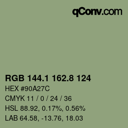 Color code: RGB 144.1 162.8 124 | qconv.com