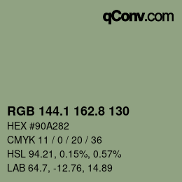 Color code: RGB 144.1 162.8 130 | qconv.com