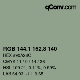 Color code: RGB 144.1 162.8 140 | qconv.com