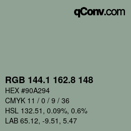 カラーコード: RGB 144.1 162.8 148 | qconv.com