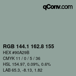 Color code: RGB 144.1 162.8 155 | qconv.com