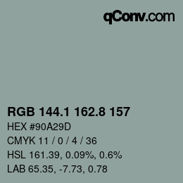 Color code: RGB 144.1 162.8 157 | qconv.com