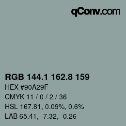 Color code: RGB 144.1 162.8 159 | qconv.com