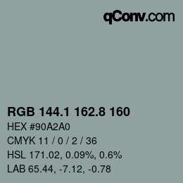 Código de color: RGB 144.1 162.8 160 | qconv.com