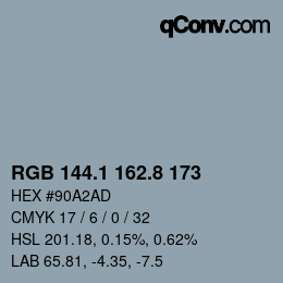Farbcode: RGB 144.1 162.8 173 | qconv.com