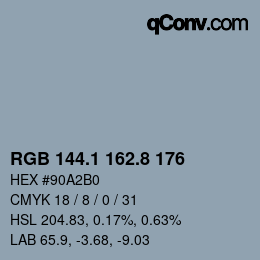 カラーコード: RGB 144.1 162.8 176 | qconv.com