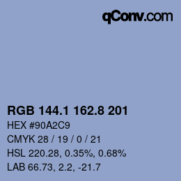 Farbcode: RGB 144.1 162.8 201 | qconv.com