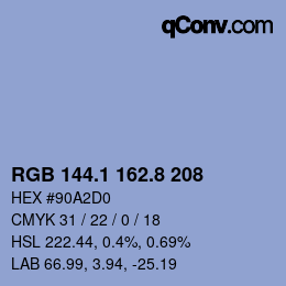 Farbcode: RGB 144.1 162.8 208 | qconv.com