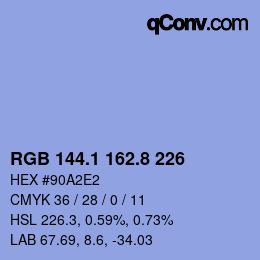 Color code: RGB 144.1 162.8 226 | qconv.com