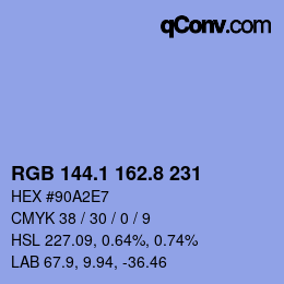 カラーコード: RGB 144.1 162.8 231 | qconv.com