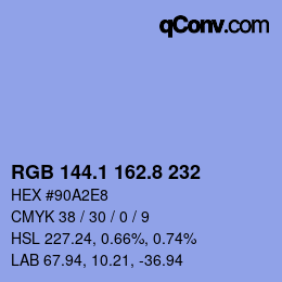 Color code: RGB 144.1 162.8 232 | qconv.com