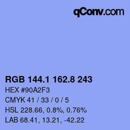 Color code: RGB 144.1 162.8 243 | qconv.com
