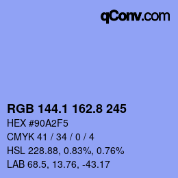 カラーコード: RGB 144.1 162.8 245 | qconv.com
