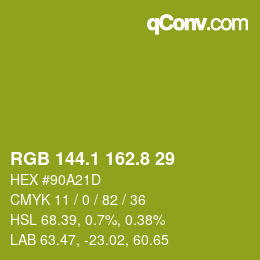 カラーコード: RGB 144.1 162.8 29 | qconv.com