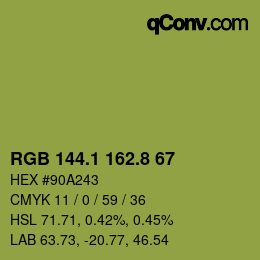カラーコード: RGB 144.1 162.8 67 | qconv.com