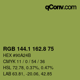 Color code: RGB 144.1 162.8 75 | qconv.com