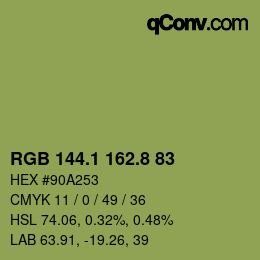 カラーコード: RGB 144.1 162.8 83 | qconv.com