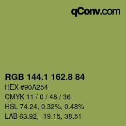 Color code: RGB 144.1 162.8 84 | qconv.com
