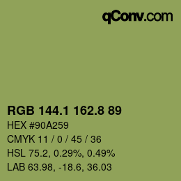 Color code: RGB 144.1 162.8 89 | qconv.com