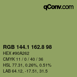 カラーコード: RGB 144.1 162.8 98 | qconv.com