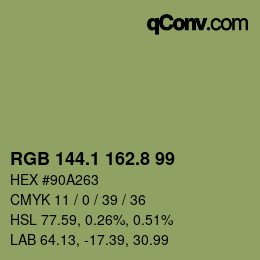 Color code: RGB 144.1 162.8 99 | qconv.com