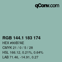 カラーコード: RGB 144.1 183 174 | qconv.com