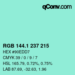 カラーコード: RGB 144.1 237 215 | qconv.com