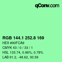 カラーコード: RGB 144.1 252.8 169 | qconv.com