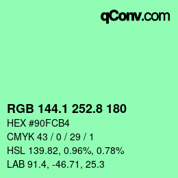 カラーコード: RGB 144.1 252.8 180 | qconv.com