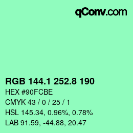 カラーコード: RGB 144.1 252.8 190 | qconv.com
