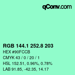 カラーコード: RGB 144.1 252.8 203 | qconv.com