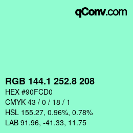 カラーコード: RGB 144.1 252.8 208 | qconv.com