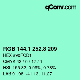 カラーコード: RGB 144.1 252.8 209 | qconv.com