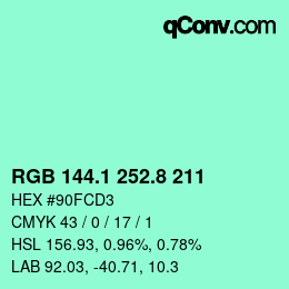 カラーコード: RGB 144.1 252.8 211 | qconv.com