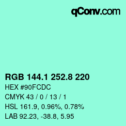 カラーコード: RGB 144.1 252.8 220 | qconv.com