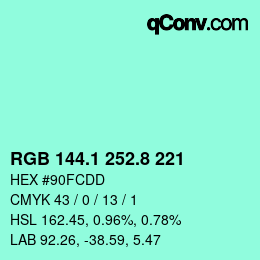 カラーコード: RGB 144.1 252.8 221 | qconv.com