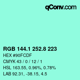 カラーコード: RGB 144.1 252.8 223 | qconv.com