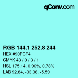 Color code: RGB 144.1 252.8 244 | qconv.com