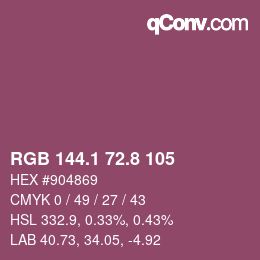 カラーコード: RGB 144.1 72.8 105 | qconv.com