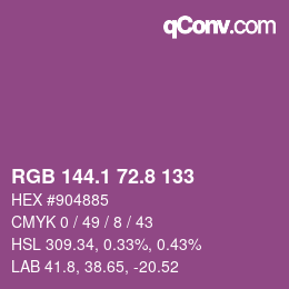 カラーコード: RGB 144.1 72.8 133 | qconv.com